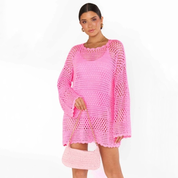 NWT Show Me Your Mumu Paula Pullover Crochet Knit Coverup Bubblegum Pink Small - Picture 4 of 15